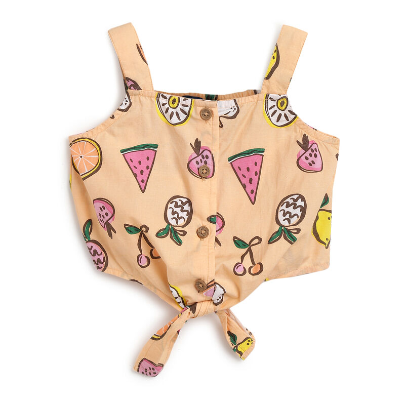 Girls Orange Printed Sleeveless Top image number 0